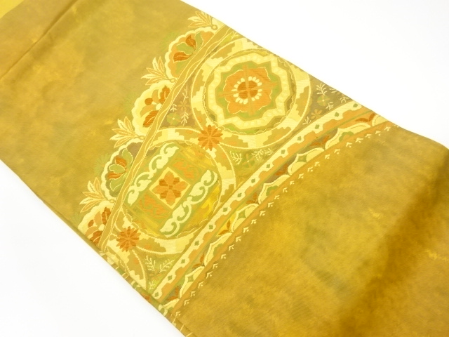 リサイクル　華文に抽象草花模様織出し名古屋帯